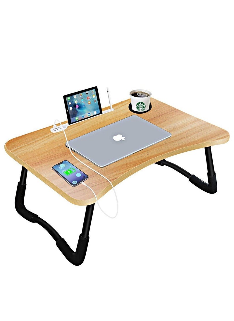 Generic Foldable Laptop Bed Table with USB Charging Port, Cup Holder & Storage Drawer – Portable for Work & Reading  - Image 3