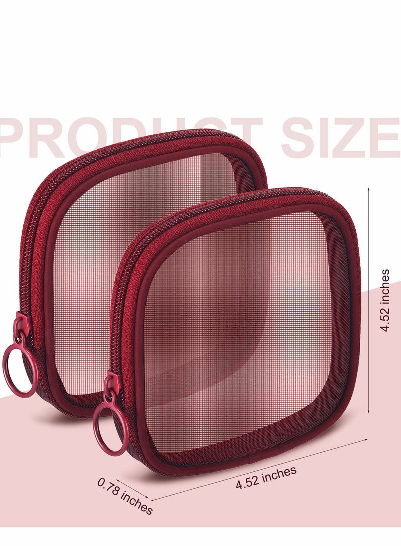 Excefore Mesh Makeup Bag, 4Pcs Clear Toiletry Pouch with Zipper Mini Portable Cosmetic Travel Purse Bag for Daily Toiletries Accessories(Red) - Image 2