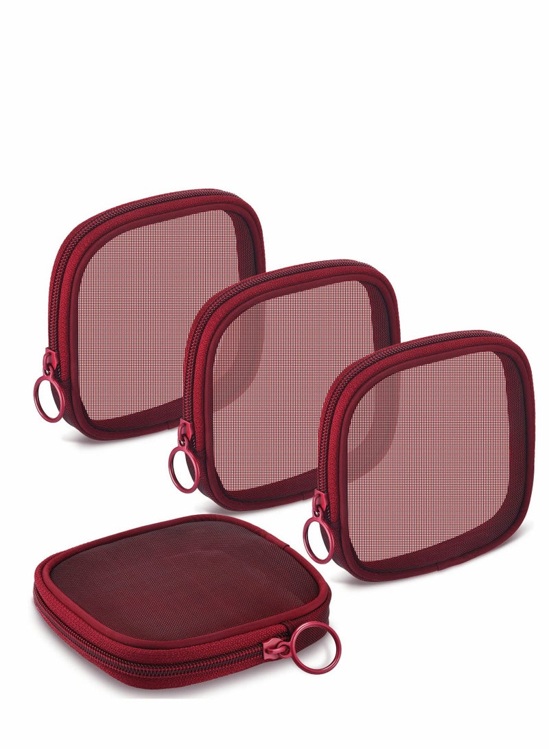 Excefore Mesh Makeup Bag, 4Pcs Clear Toiletry Pouch with Zipper Mini Portable Cosmetic Travel Purse Bag for Daily Toiletries Accessories(Red) - Image 1