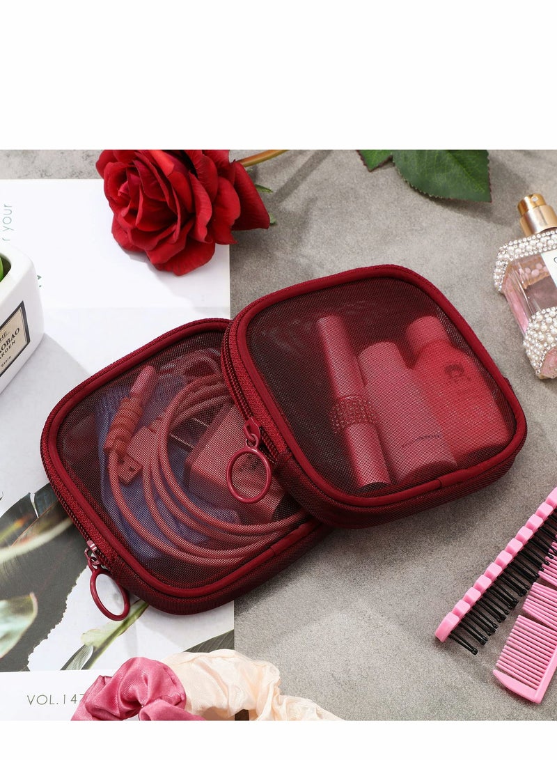 Excefore Mesh Makeup Bag, 4Pcs Clear Toiletry Pouch with Zipper Mini Portable Cosmetic Travel Purse Bag for Daily Toiletries Accessories(Red) - Image 4