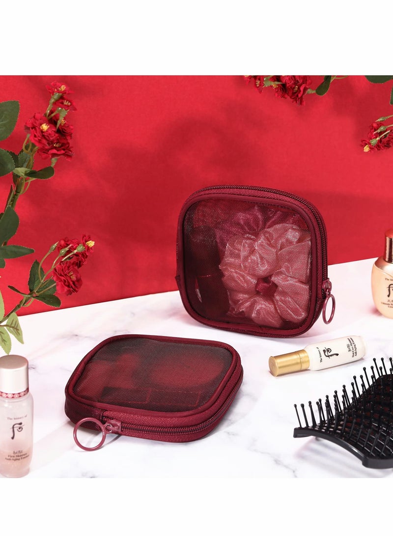 Excefore Mesh Makeup Bag, 4Pcs Clear Toiletry Pouch with Zipper Mini Portable Cosmetic Travel Purse Bag for Daily Toiletries Accessories(Red) - Image 5