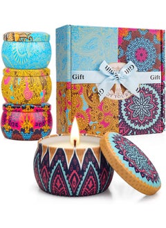ldreamam 4 Pack Scented Candles Gifts Set for Women, 4.4 oz Soy Wax Portable Travel & Home Tin Jar Candles with Essential Oils for Bath, Stress Relief, Yoga Aromatherapy Candles with Strong Fragrance 