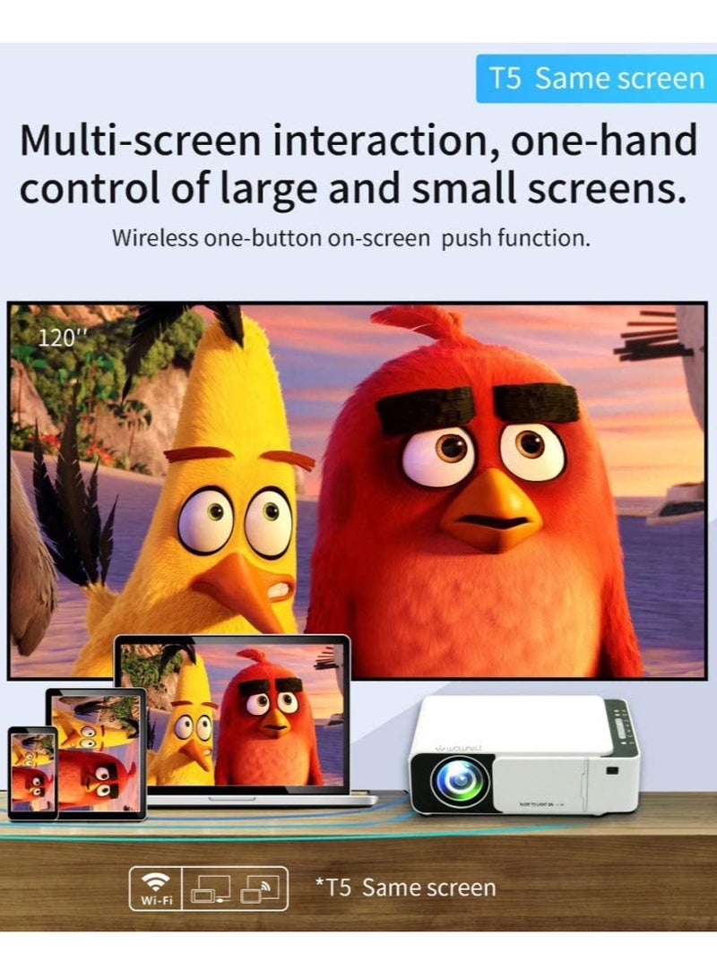 T5 Portable Mini Projector [100 ANSI Lumens/Screen Size upto 30-170 inches ] [ Airplay/Miracast Wireless Mobile Mirroring ] WiFi YouTube Home Theater Movie Outdoor Projector - White - Image 3