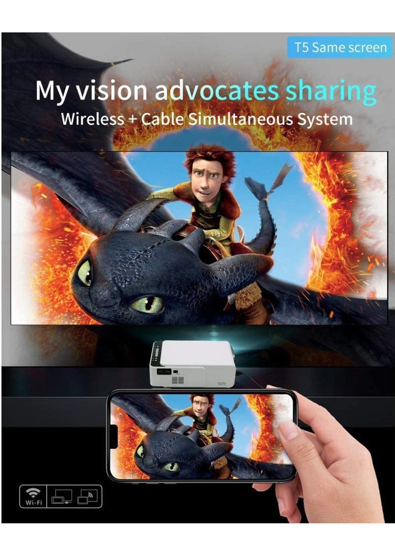 T5 Portable Mini Projector [100 ANSI Lumens/Screen Size upto 30-170 inches ] [ Airplay/Miracast Wireless Mobile Mirroring ] WiFi YouTube Home Theater Movie Outdoor Projector - White - Image 5