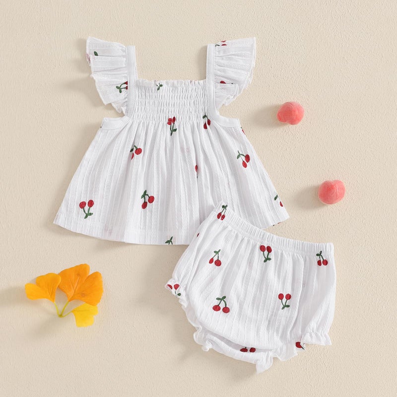 Mubineo Baby Girl Summer Clothes Cute Ruffle Tops Dress Shorts Outfits Set Infant Toddler Shrit Bloomers Princess Outfit (White, 0-3 Months) - Image 4