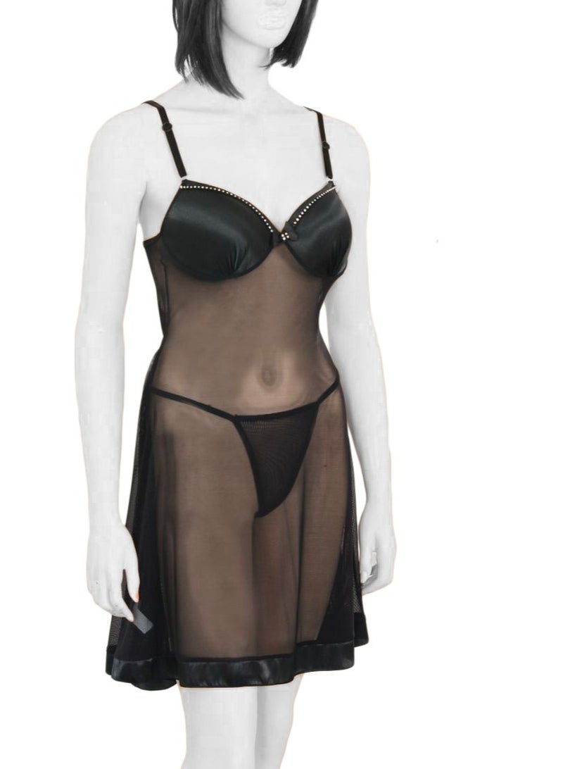 Luxury Lace and Powernet Lingerie Set with G-Thong 