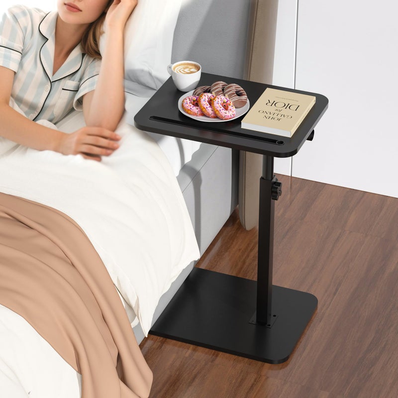 promitop Black Side Tray Table for Couch - 360Â° Swivel Adjustable Height Rotating Sofa Table C Table End Table Laptop Desk with Phone & Tablet Slot, Perfect for Eating Working Reading, Fits Small Spaces - Image 3