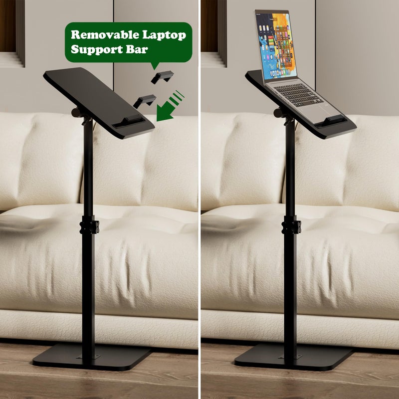 promitop Black Side Tray Table for Couch - 360Â° Swivel Adjustable Height Rotating Sofa Table C Table End Table Laptop Desk with Phone & Tablet Slot, Perfect for Eating Working Reading, Fits Small Spaces - Image 5