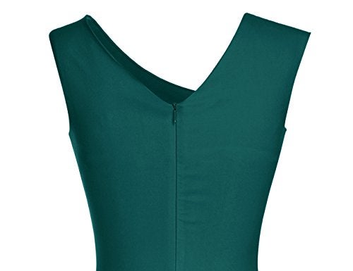 MUXXN Women's Vintage 1950s Style Sleeveless V Neck Midi Knee Length Cocktail Pencil Dress Dark Green XXL - Image 5