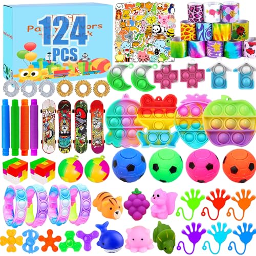 Huastyle 124 Pack Fidget Toys for Kids Stress Relief Sensory Toy with Autism Autistic Treasure Box Toys for Classroom Prizes for Kids Party Favors Pinata Stuffers Stocking Stuffers - Image 1