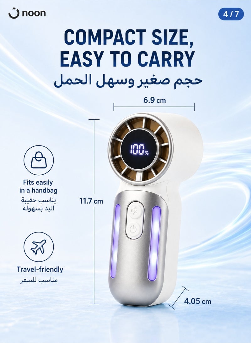 Monda Portable Turbo Handheld Fan 3600mAh Rechargeable Mini Fan with 5 Speeds, USB-C Fast Charging, Up to 12H Runtime, High-Speed Brushless Motor, Pocket Personal Cooling Fan for Travel, Outdoor, Office, Concert & Camping - Beige - Image 5