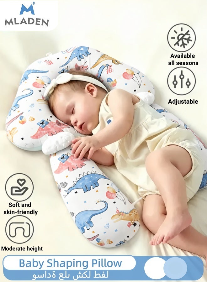 MLADEN Head Shaping Pillow for Baby, Memory Foam Neck Support with Adjustable Height & 2 Fixing Posts, Reversible Dual Fabric for Infant Toddler Bedding - Image 1