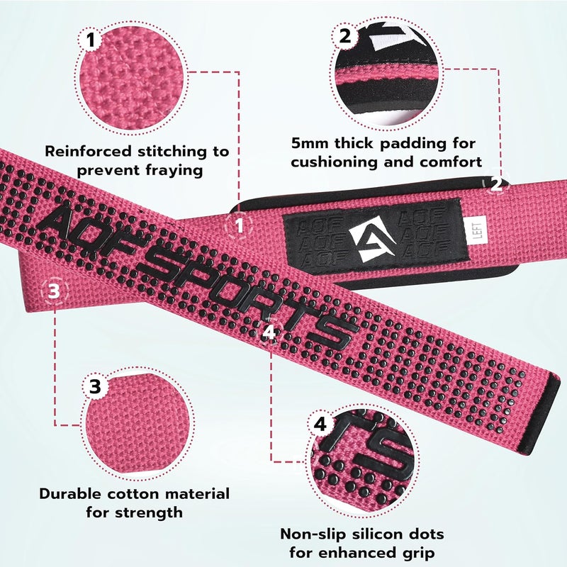 AQF Lifting Wrist Straps for Weightlifting, Powerlifting & Deadlifts – 23” Neoprene Padded Cotton Straps for Strength Training & Gym Workouts - Maximum Grip Support for Men & Women - Image 2