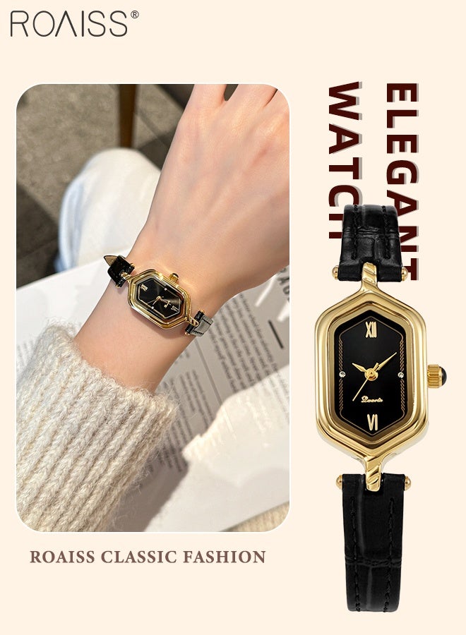 رويس ساعة كوارتز بحزام من الجلد للنساء، شاشة تناظرية، ميناء صغير أسود معيني، ساعة يد أنيقة خفيفة الوزن مقاومة للماء كهدية للسيدات - Image 1