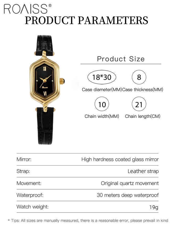 رويس ساعة كوارتز بحزام من الجلد للنساء، شاشة تناظرية، ميناء صغير أسود معيني، ساعة يد أنيقة خفيفة الوزن مقاومة للماء كهدية للسيدات - Image 3