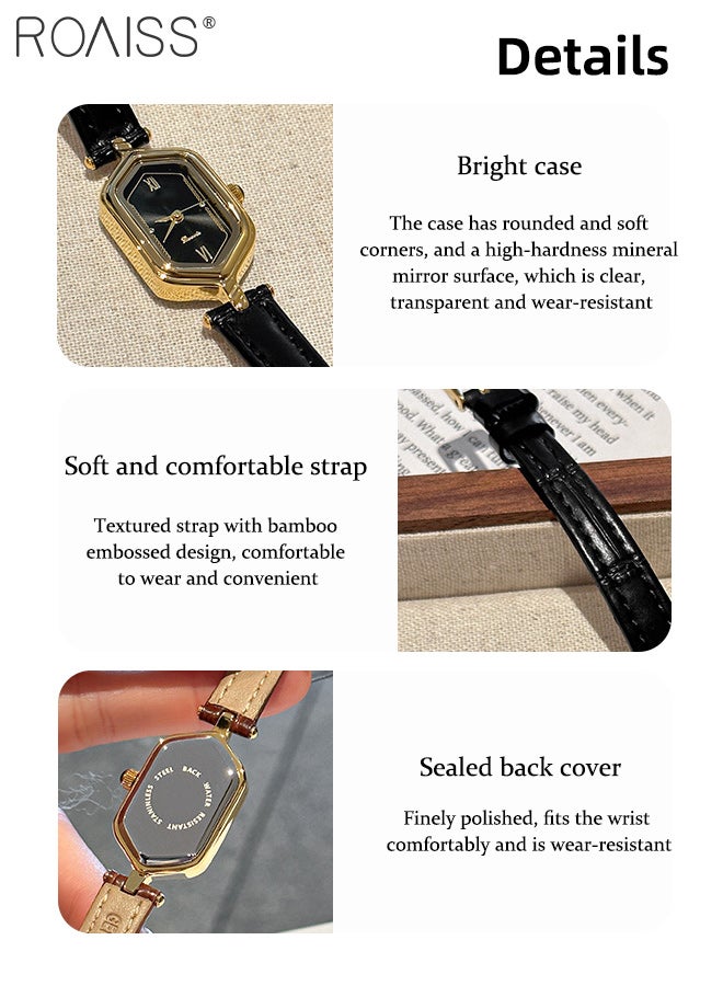 رويس ساعة كوارتز بحزام من الجلد للنساء، شاشة تناظرية، ميناء صغير أسود معيني، ساعة يد أنيقة خفيفة الوزن مقاومة للماء كهدية للسيدات - Image 5
