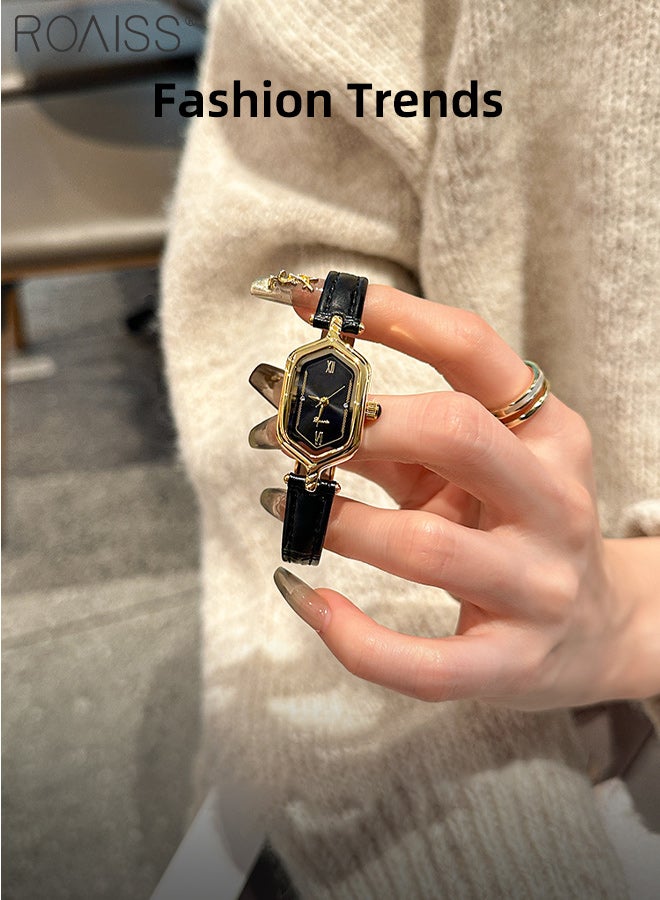رويس ساعة كوارتز بحزام من الجلد للنساء، شاشة تناظرية، ميناء صغير أسود معيني، ساعة يد أنيقة خفيفة الوزن مقاومة للماء كهدية للسيدات - Image 4