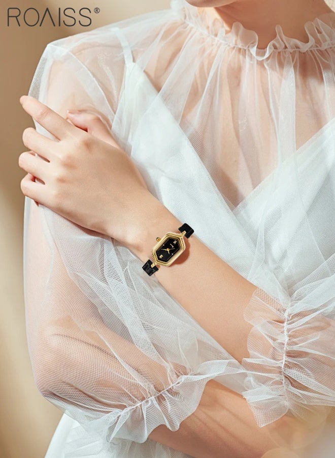 رويس ساعة كوارتز بحزام من الجلد للنساء، شاشة تناظرية، ميناء صغير أسود معيني، ساعة يد أنيقة خفيفة الوزن مقاومة للماء كهدية للسيدات - Image 2