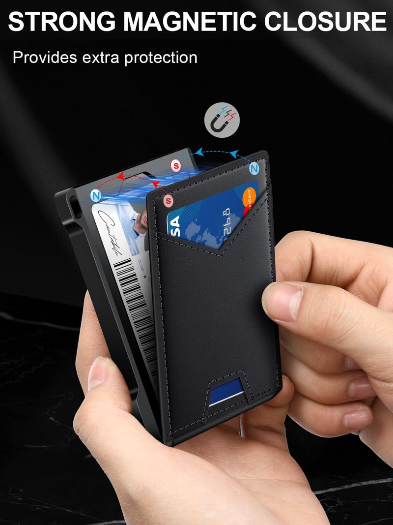 kafellon Wallet for Men RFID Wallet with 2 ID Windows & Money Clip, Slim Pop Up Card Holder for 10-12 Cards, Bifold Minimalist Smart Wallet for Front Pocket, Compact Metal Credit Card Holder, Gifts for Men - Image 5