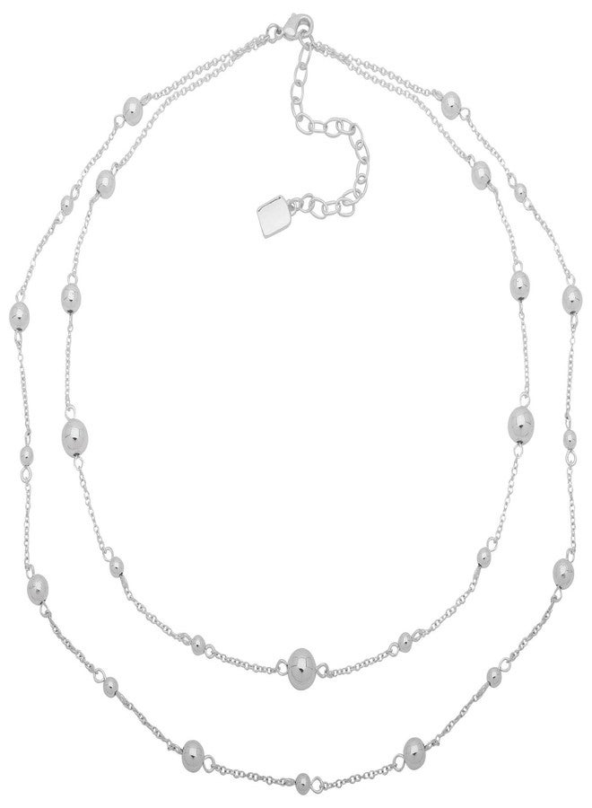 Chaps Women's Double Strand Bead Necklace, Silver - Image 1