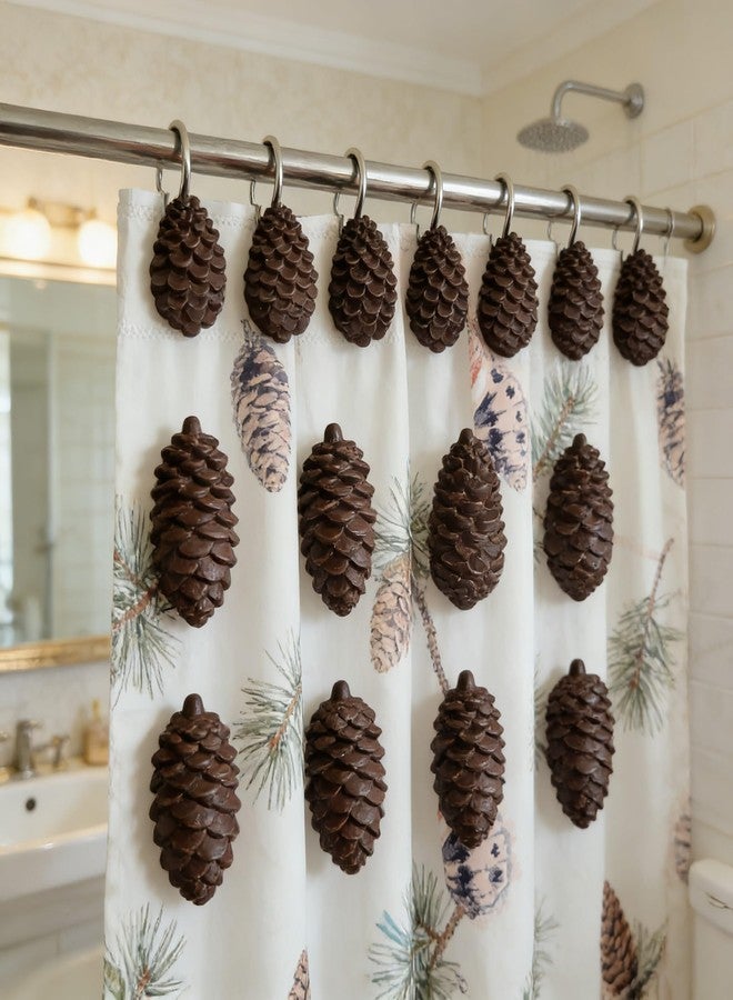Twofishes Decorative Pinecone Shower Curtain Hooks Bathroom Rolling Hangers Curtain Rings Pack of 12 - Image 1