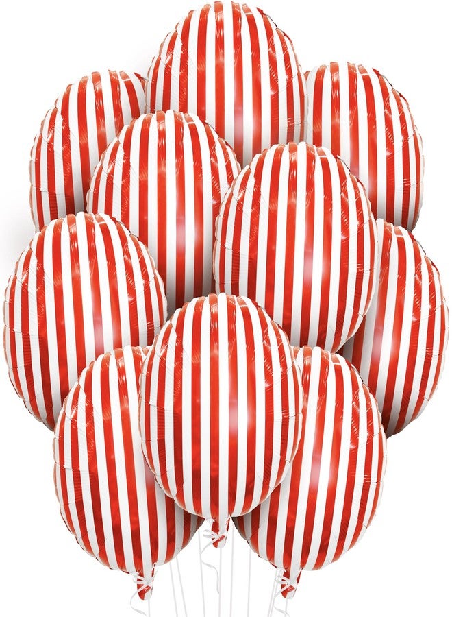 KatchOn, Red and White Striped Balloons - 18 Inch, Pack of 10 | Carnival balloons for Carnival Games | 4D Striped Circus Balloons | Red and White Circus Theme Party Decorations - Image 1