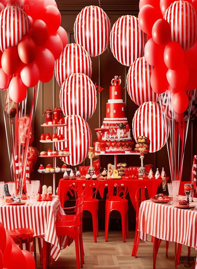 KatchOn, Red and White Striped Balloons - 18 Inch, Pack of 10 | Carnival balloons for Carnival Games | 4D Striped Circus Balloons | Red and White Circus Theme Party Decorations - Image 5