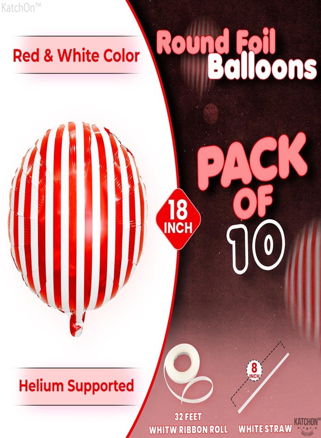 KatchOn, Red and White Striped Balloons - 18 Inch, Pack of 10 | Carnival balloons for Carnival Games | 4D Striped Circus Balloons | Red and White Circus Theme Party Decorations - Image 2