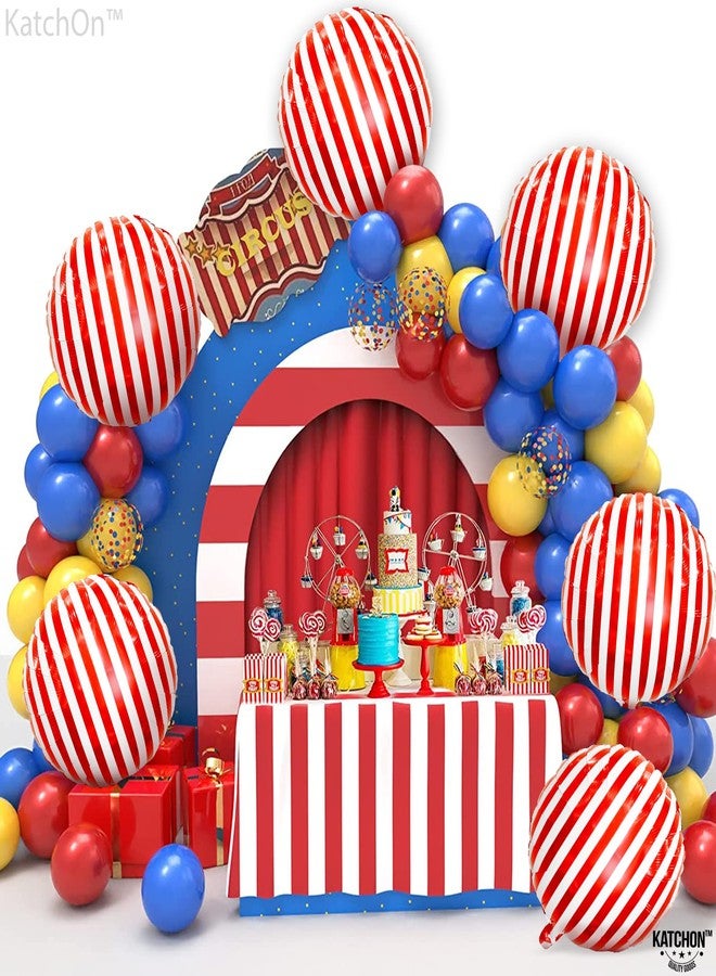 KatchOn, Red and White Striped Balloons - 18 Inch, Pack of 10 | Carnival balloons for Carnival Games | 4D Striped Circus Balloons | Red and White Circus Theme Party Decorations - Image 4