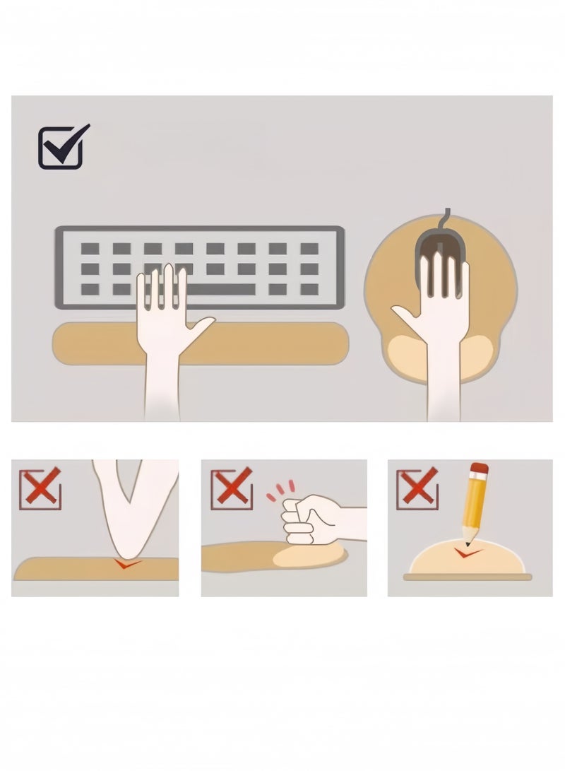 توتورو حاملة فأرة مريحة للمعصم مع دعم - مجموعة بساط مكتب من رغوة الذاكرة للوحة المفاتيح والفأرة، مانع للانزلاق للألعاب والمكتب (بتصميم كرتوني رمادي) - Image 5