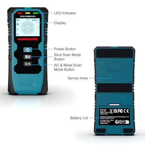 HANMATEK Stud Finder Wall Scanner,5 in 1 Multifunction Stud Locator with Upgraded Smart Sensor Audio Alarm HD LCD Display, Stud Finder Tool for The Center Edge of Metal, Studs, Plaster,AC Wire,Pipe - Image 3
