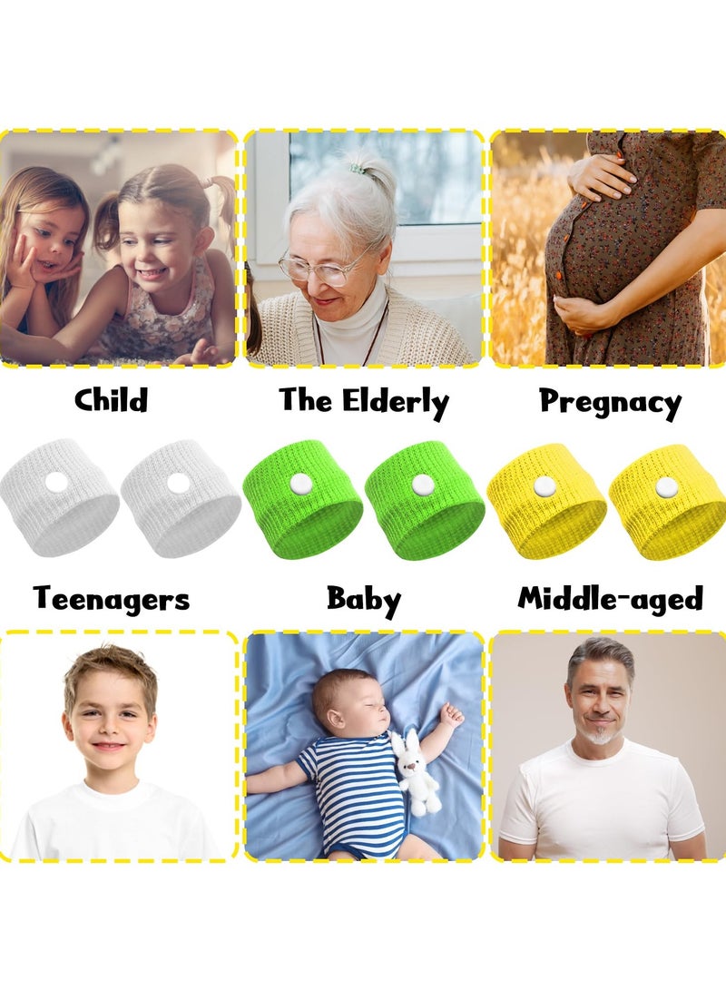 CMGTYYD 3Pcs Car Motion Sickness Wristbands, Motion Sickness Bands for Kids Acupressure Nausea Relief Band for Morning Sickness Sea Travel(White&Yellow&Green) - Image 5