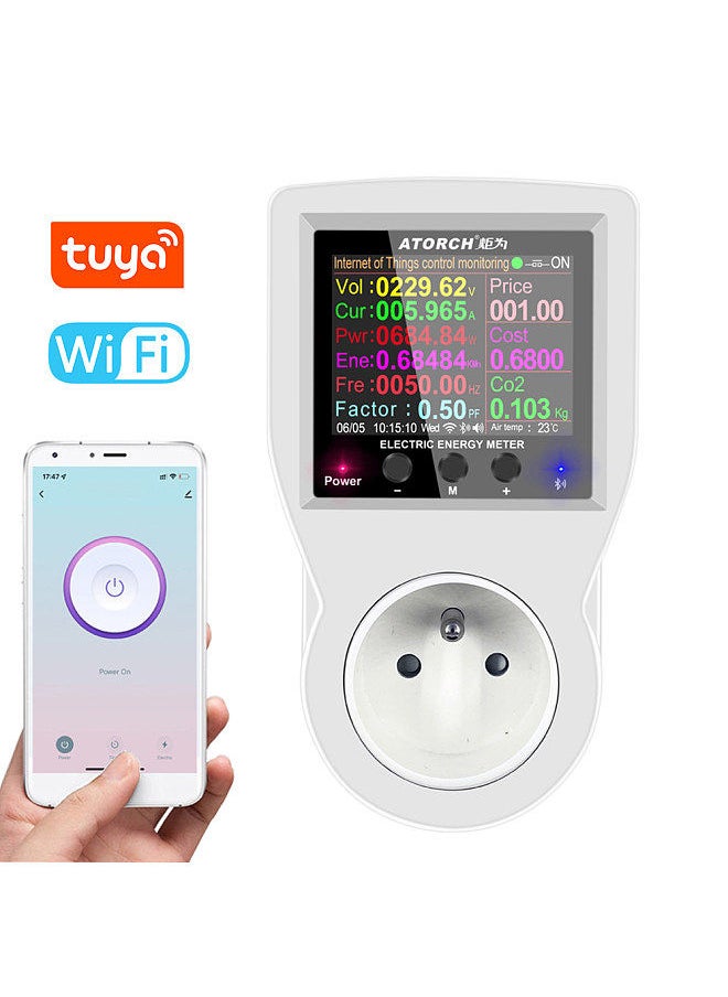 Generic - Tuya Wifi Intelligent Power Socket Electricity Power Monitor  Multi-energy  Monitoring Meter 2.4 inch Color Screen Mobilephone APP Remote Controlling Device - Image 1