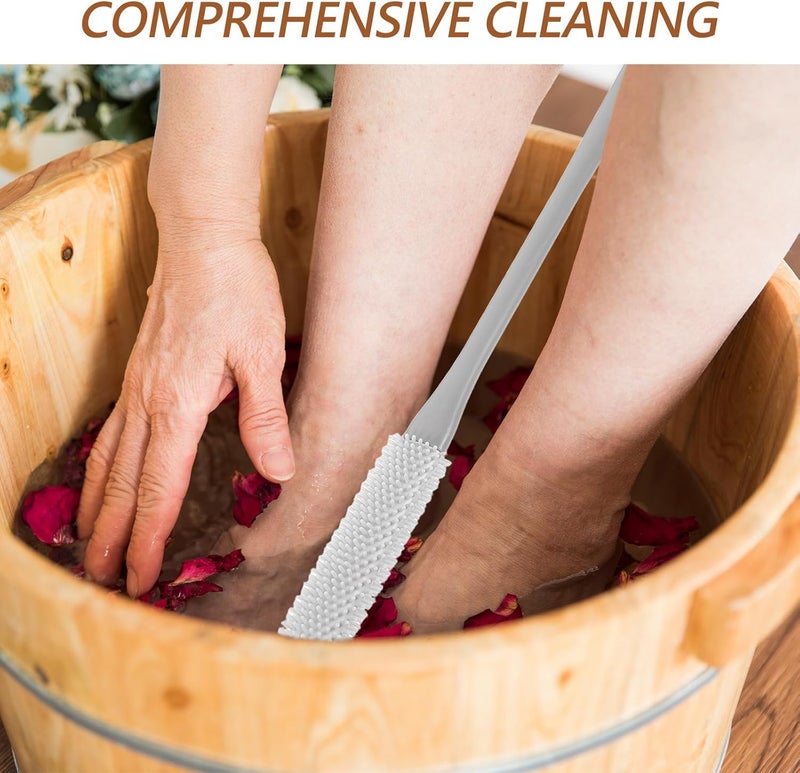 Toyvian 2pcs Long Handle Soft Silicone Foot Scrubber and Toe Gap Cleaning Brush Set for Shower Exfoliating Dead Skin Removal and Foot Massage Grey – Suitable for Elderly Pregnant Women - Image 5
