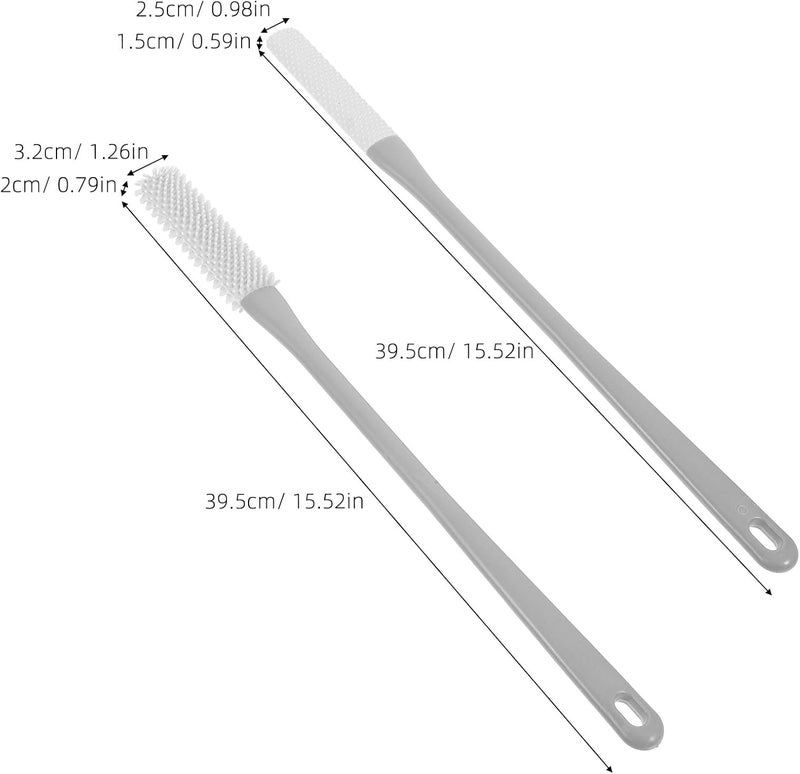 Toyvian 2pcs Long Handle Soft Silicone Foot Scrubber and Toe Gap Cleaning Brush Set for Shower Exfoliating Dead Skin Removal and Foot Massage Grey – Suitable for Elderly Pregnant Women - Image 2