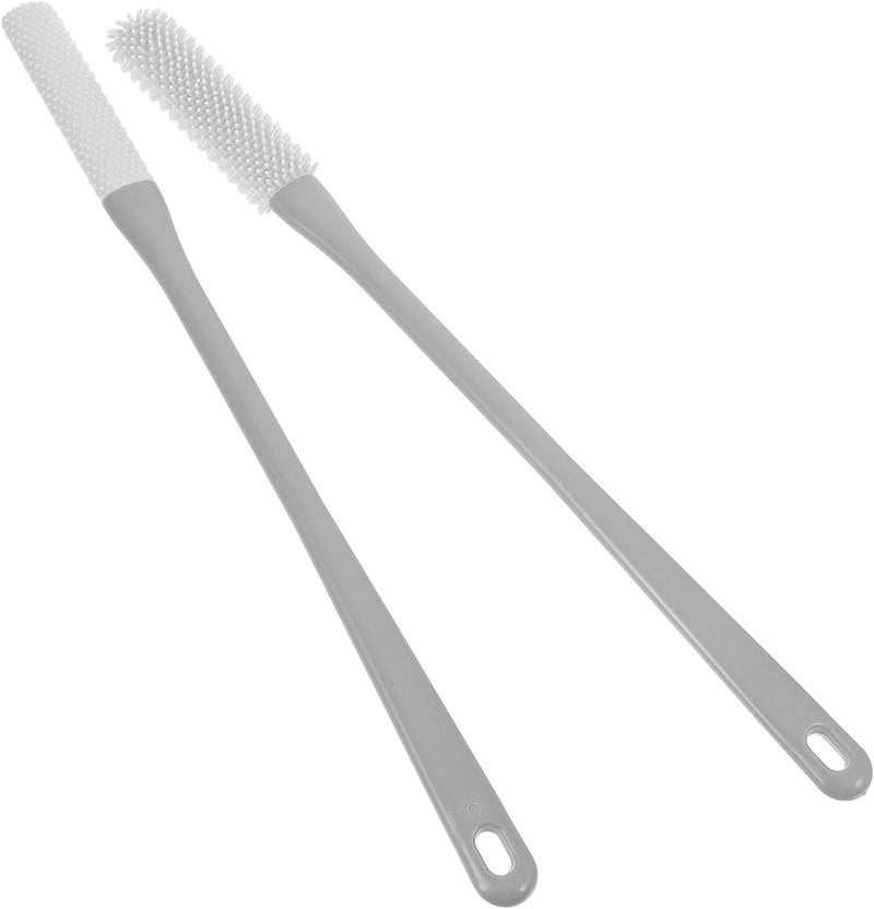 Toyvian 2pcs Long Handle Soft Silicone Foot Scrubber and Toe Gap Cleaning Brush Set for Shower Exfoliating Dead Skin Removal and Foot Massage Grey – Suitable for Elderly Pregnant Women - Image 1