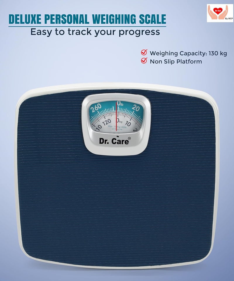 Dr. Care ميزان وزن ميكانيكي لجسم الإنسان بسعة قصوى 130 كجم، لون: أزرق - Image 3