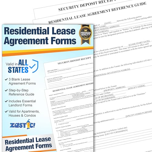 Zastic Comprehensive Residential Lease Agreement Forms: Includes 3 Blank Rental Forms & Reference Guide - Residential Rental Lease Agreements Forms for Rental Property Owners - Image 1