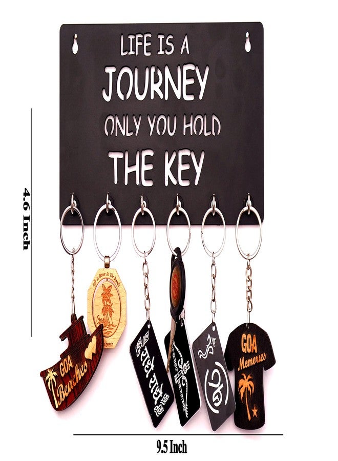 9br Wooden Key Holder for Home Wall Stylish || Key Stand || Mobile Holder for Wall || Key Hanger || Key Chain Holders for Wall (6 Hooks, MDF, Hold The Key) (Black) - Image 2