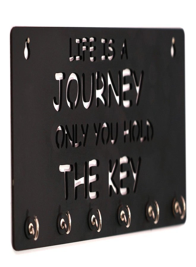 9br Wooden Key Holder for Home Wall Stylish || Key Stand || Mobile Holder for Wall || Key Hanger || Key Chain Holders for Wall (6 Hooks, MDF, Hold The Key) (Black) - Image 3