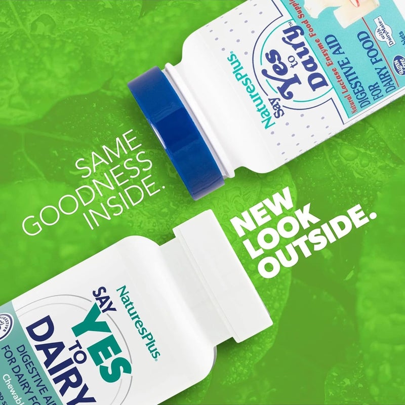 Natures Plus NaturesPlus Say Yes to Dairy Natural Lactase Enzyme Supplement High Strength Lactose Intolerance Relief Gluten Free Vegan 60 Chewable Tablets - Image 2