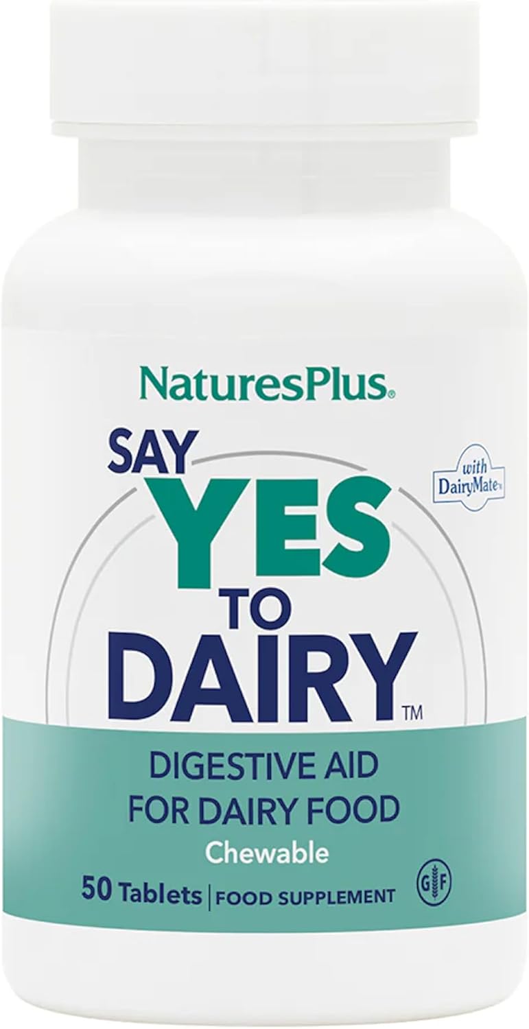Natures Plus NaturesPlus Say Yes to Dairy Natural Lactase Enzyme Supplement High Strength Lactose Intolerance Relief Gluten Free Vegan 60 Chewable Tablets - Image 1
