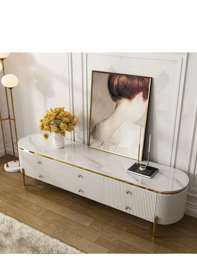 Wooden Twist Italian Modern TV Cabinet with Marble Top TV with 6 Storage Drawers Entertainment Unit for Living Room  - Image 1
