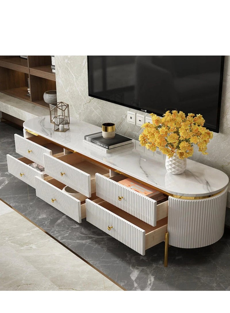 Wooden Twist Italian Modern TV Cabinet with Marble Top TV with 6 Storage Drawers Entertainment Unit for Living Room  - Image 2