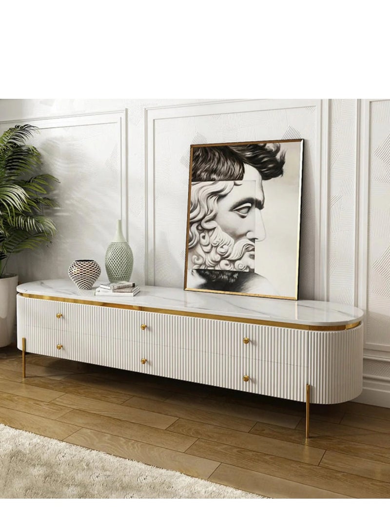 Wooden Twist Italian Modern TV Cabinet with Marble Top TV with 6 Storage Drawers Entertainment Unit for Living Room  - Image 4