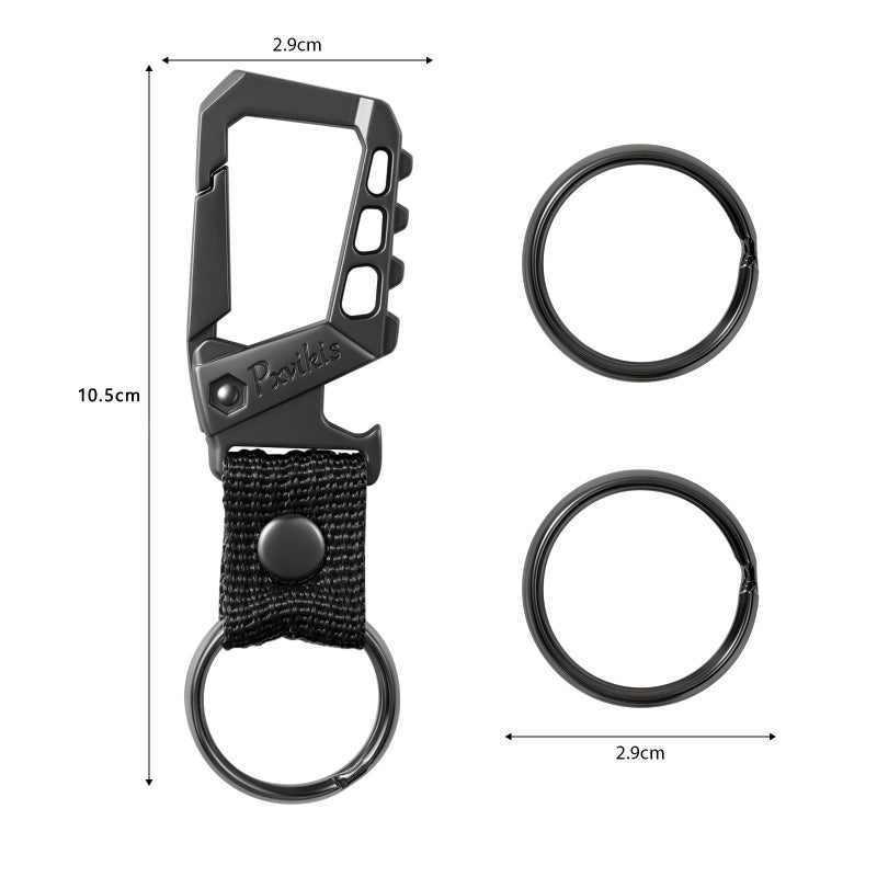 Pxvikis Heavy duty key chain metal carabiner clip bottle opener keychain holder car key fob belt ring unisex for men and women.Black - Image 2