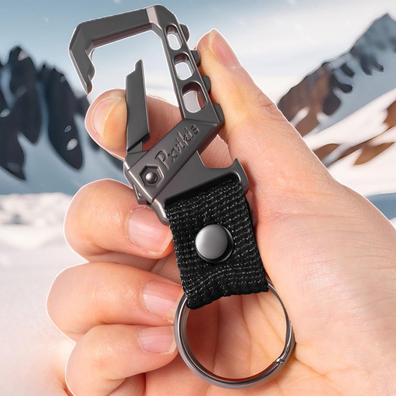 Pxvikis Heavy duty key chain metal carabiner clip bottle opener keychain holder car key fob belt ring unisex for men and women.Black - Image 4