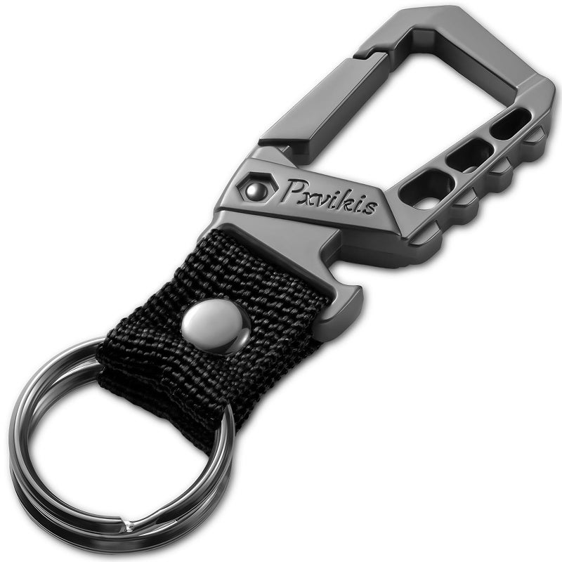 Pxvikis Heavy duty key chain metal carabiner clip bottle opener keychain holder car key fob belt ring unisex for men and women.Black - Image 1