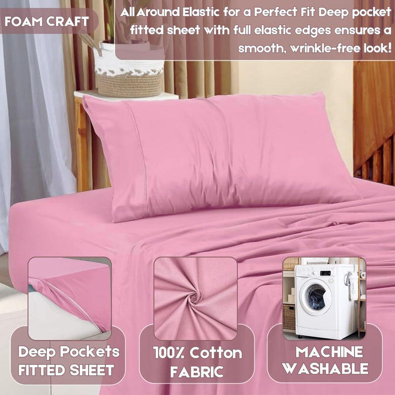 FOAM CRAFT Luxury Quality 6 Piece Bed Sheet Set - King Size, 100% Cotton, Pink - Image 4