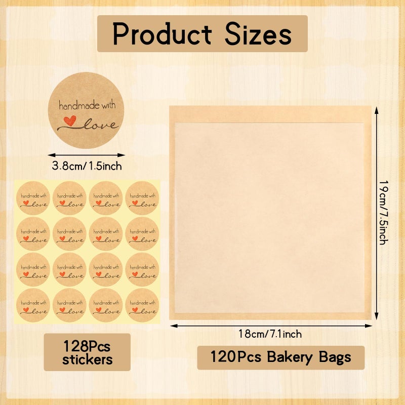 WSICSE 120 Pack Cookie Bags with Seal, 7.1x7.5 Inch Self Sealing Paper Bakery Bags with Window, Heat Sealable & Grease Resistant To Go Sleeves for Treat Donuts Scone Brownie Easter Party - Image 2